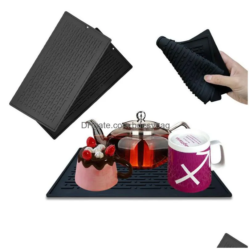 silicone dish drying mat nonslip heat resistant foldable rubber drying pads for kitchen counter