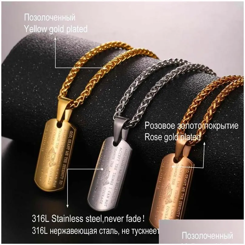 pendant necklaces collare bible verse mens bar black/gold color prayer hands jewelry 316l stainless steel praying pendants men