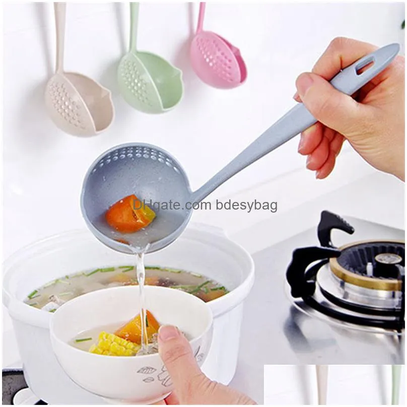 cooking utensils wheat straw soup colander 2 in 1 long handle plastic large spoon ecofriendly kitchen tableware colander