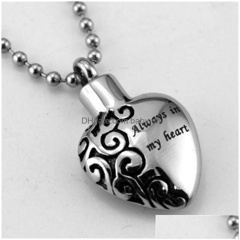 pendant necklaces urns for ashes cremation jewellry stainless steel always in my heart memorial openable bottle necklace men women