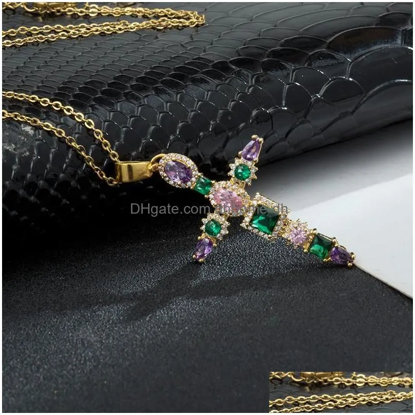 pendant necklaces noble luxury crystal cross necklace for women stainless steel chain charm initial wedding jewelry gift