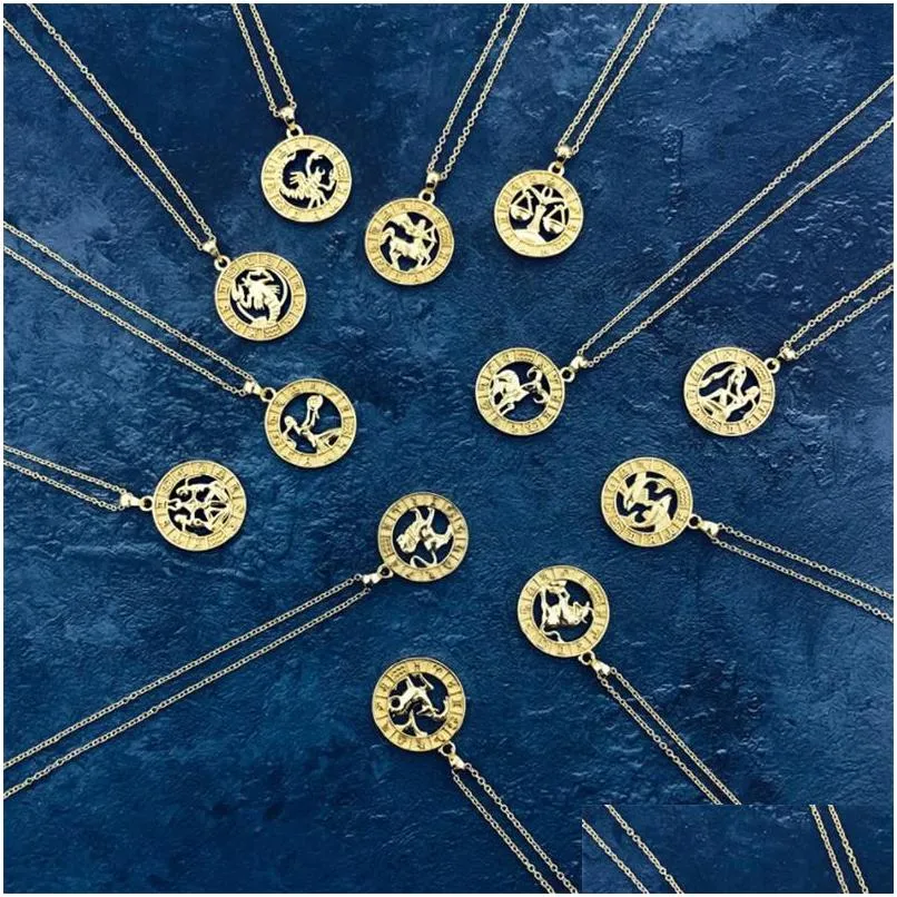 pendant necklaces ailodo 12 zodiac sign constellations pendants for women men aries leo horoscope necklace fashion jewelry girls
