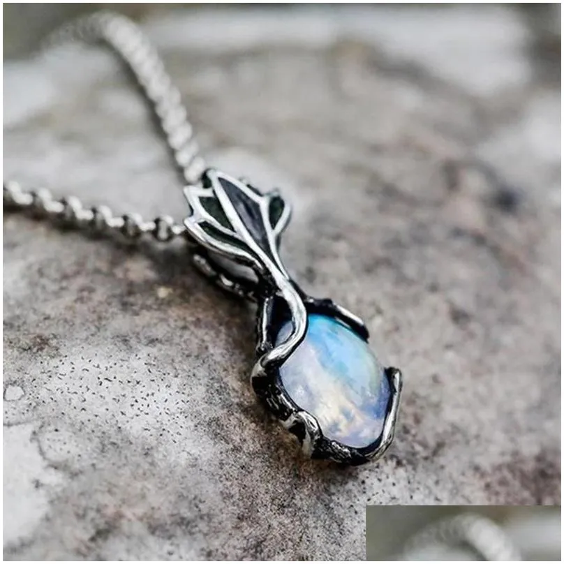 pendant necklaces vintage moonstone necklace high quality brand designed women lady girls jewelry wedding birthday gift