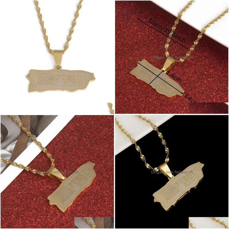 pendant necklaces stainless steel gold color puerto rico map ricans jewelry