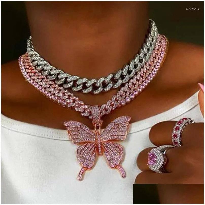 pendant necklaces big butterfly necklace rhinestone chain for women bling crystal choker hip hop thick jewelry