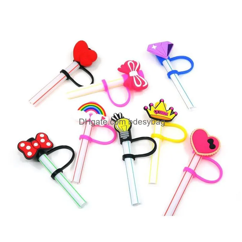 silicone straws toppers cute reusable splash proof drinking straws plug covers party juice wine recognizer