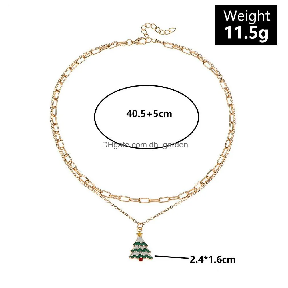 new creative double layer chain necklace drop oil bell snowflake christmas necklaces for women holiday jewelry