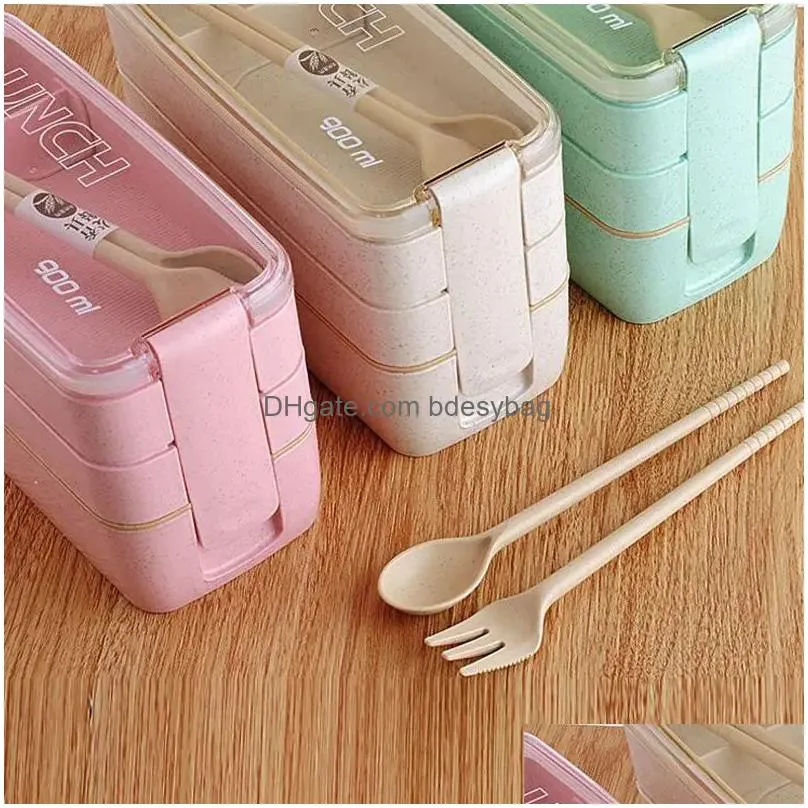 kitchen 900ml microwave lunch box wheat straw dinnerware food storage container children kids school office portable bento box