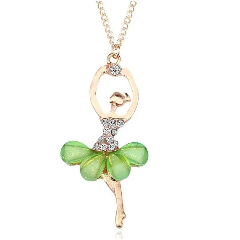 pendant necklaces fashion colorful crystal ballet dancer girl pendants for women gold fairy princess girls femme necklace jewelry