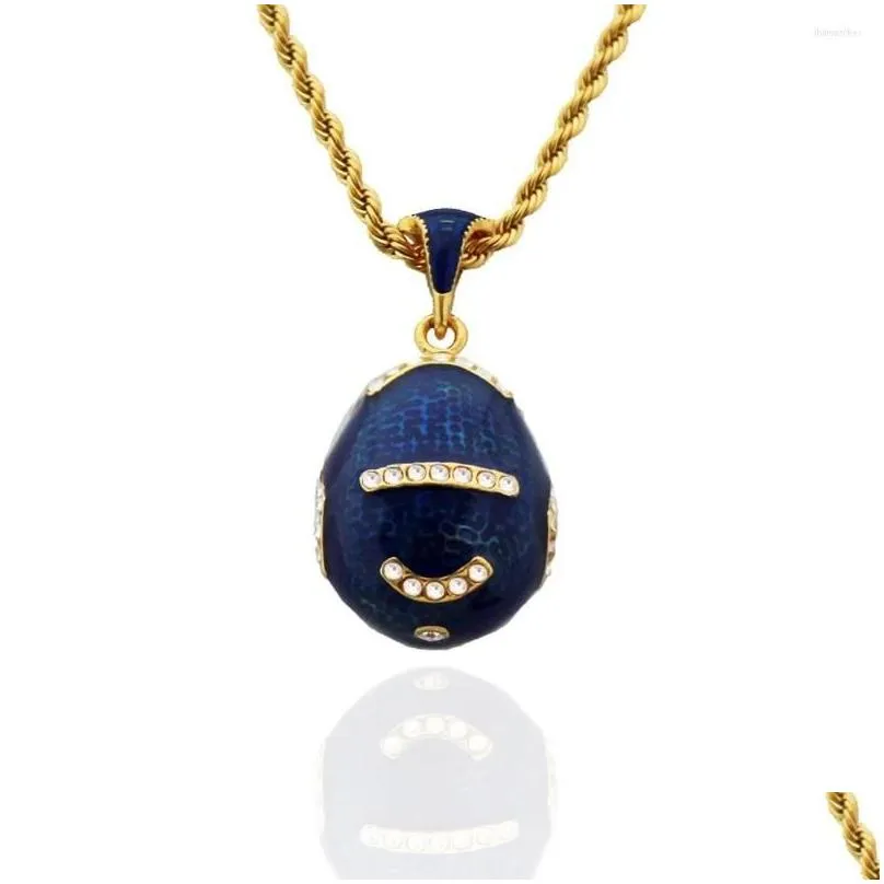 pendant necklaces 2022 handmade jewelry charm crystal brass retro egg rhinestone necklace christmas gift girls preferred kf007