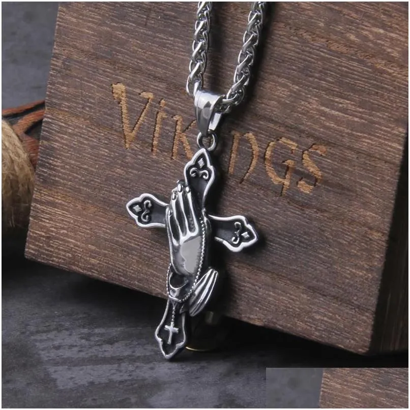 pendant necklaces large detailed cross drill jewel necklace pray hand tone gothic punk jewellery fashion charm statement women giftpendant