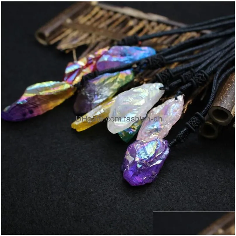 pendant necklaces irregular stone tassel pendulo pendulum reiki healing necklace for women rainbow colorful rock quartz red crystal