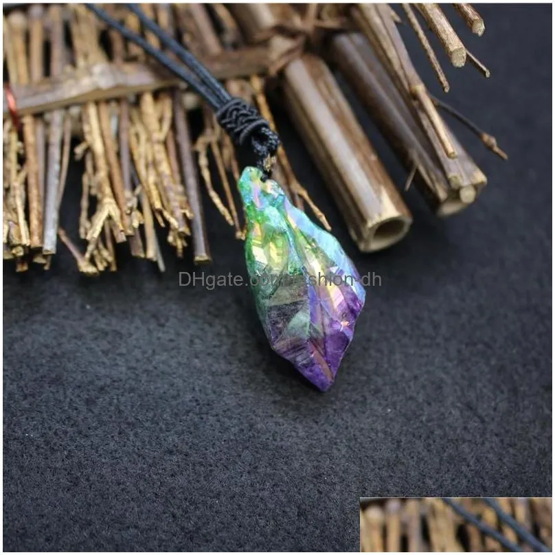 pendant necklaces irregular stone tassel pendulo pendulum reiki healing necklace for women rainbow colorful rock quartz red crystal