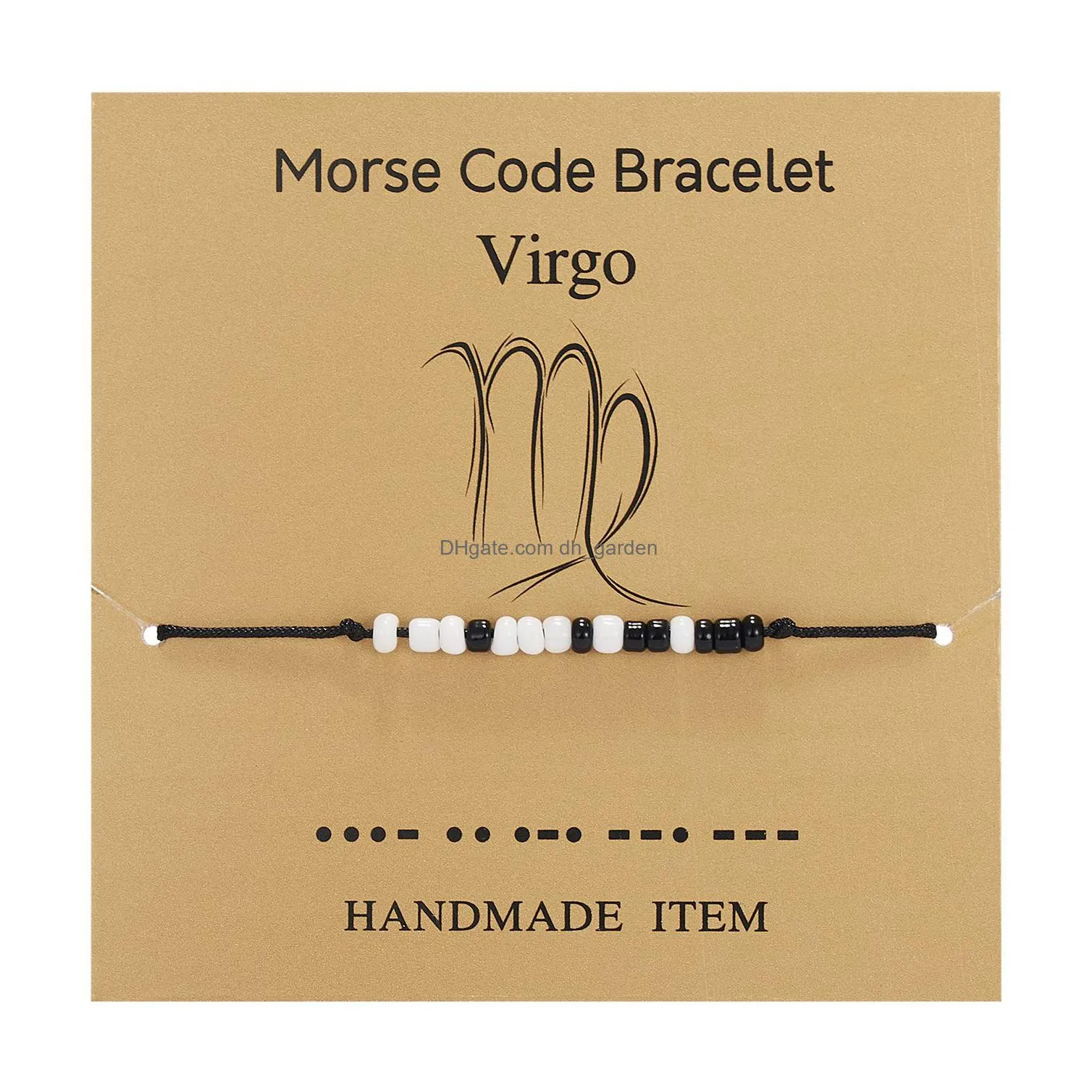 12 zodiac morse code bracelet for women beaded bracelets strands galaxy constellation sign simple fashion couple jewelry