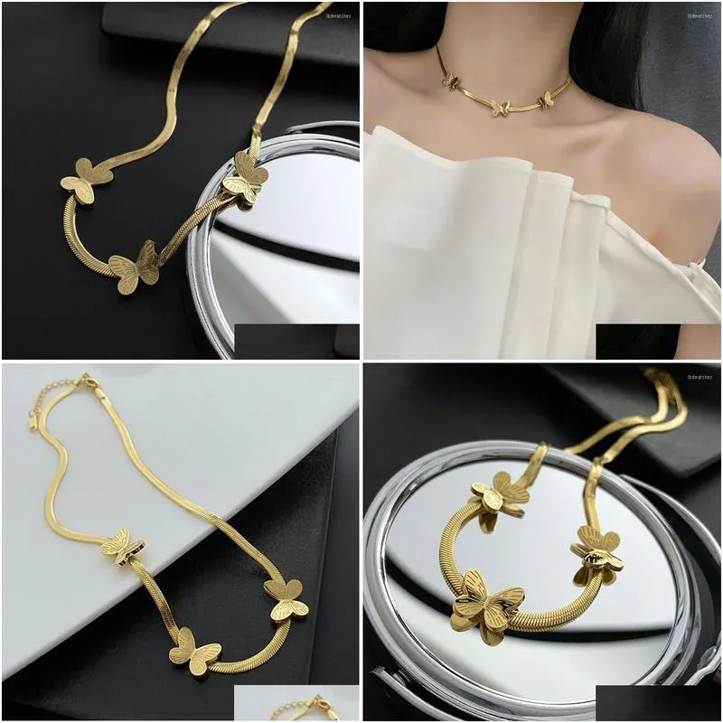 pendant necklaces 3 butterflies necklace for women girls gold color titanium steel charm clavicle jewelry gift wholesalegn862