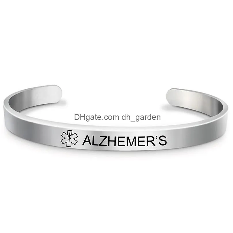 medical alert id bracelets bangles engravable diabetes stainless steel open cuff bracelet friendship jewelry