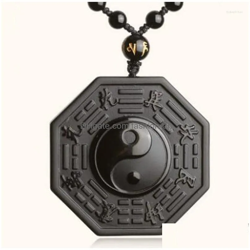 pendant necklaces drop black obsidian necklace chinese bagua mens jewelry womens