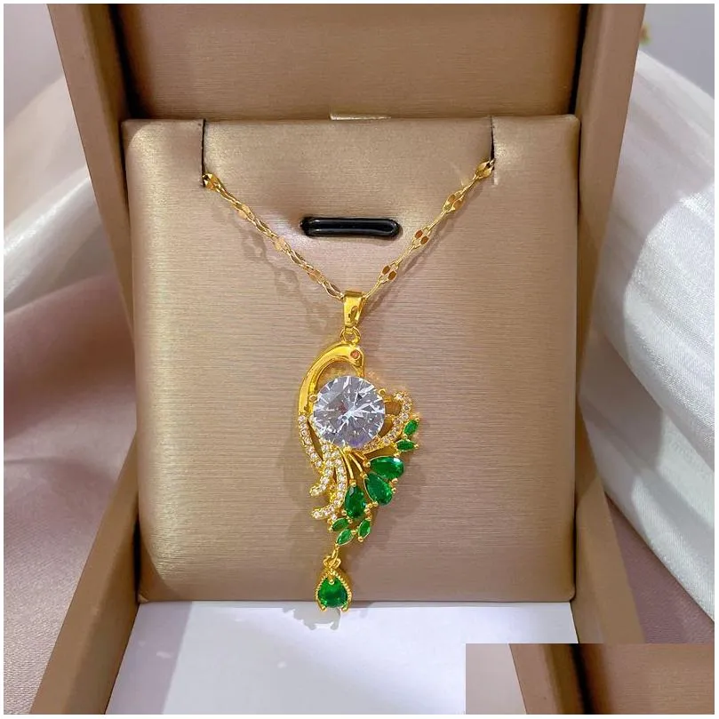 pendant necklaces ladies exquisite zircon peacock open screen necklace banquet ball jewelry