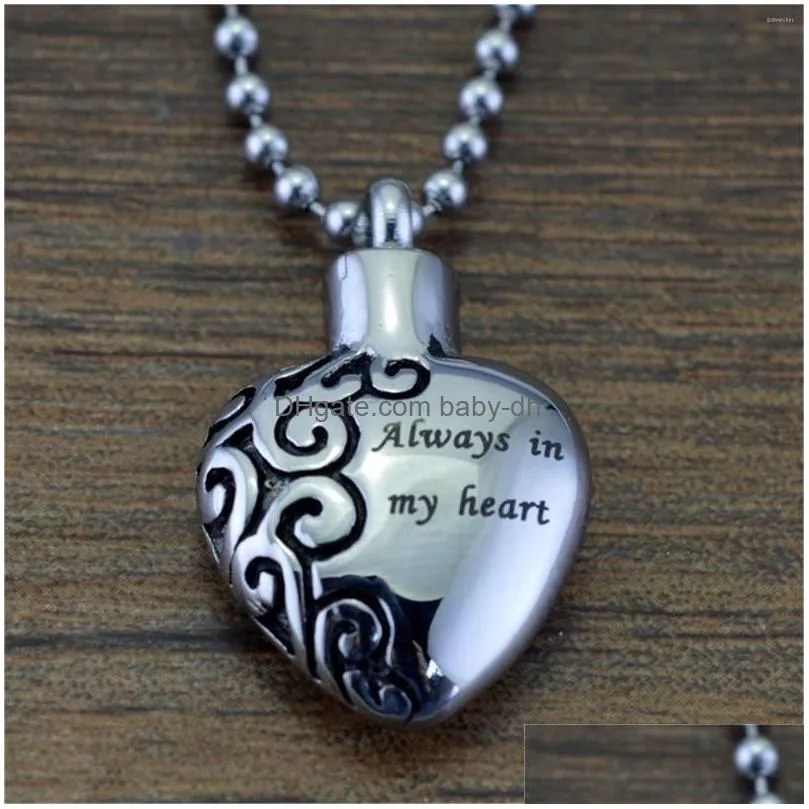 pendant necklaces urns for ashes cremation jewellry stainless steel always in my heart memorial openable bottle necklace men women