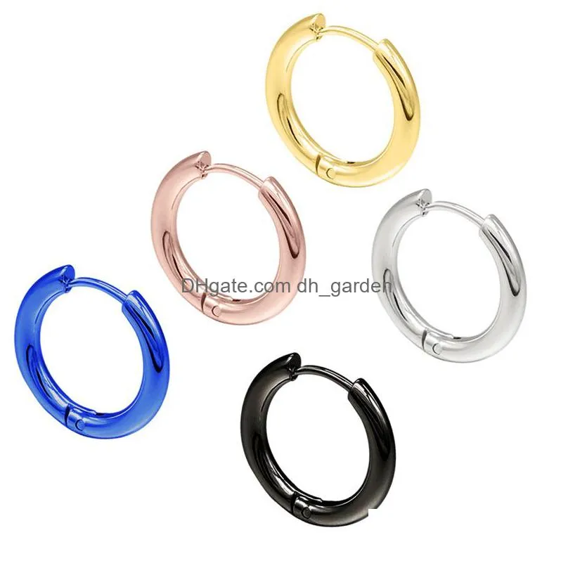 punk uni small hoop earrings black gold silver color stainless steel earring circle fashion ear jewelry for women man