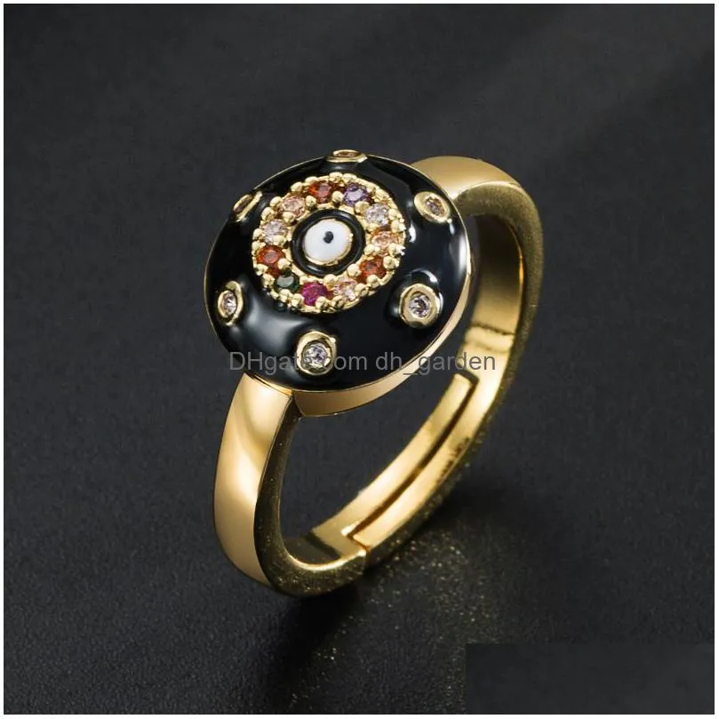 evil blue eye ring adjustable copper gold plated zircon rings colorful oil dropping jewelry