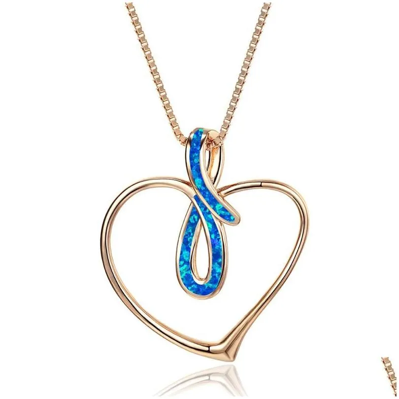 pendant necklaces cute female love heart necklace rose gold silver color chain charm white blue opal infinity for womenpendant
