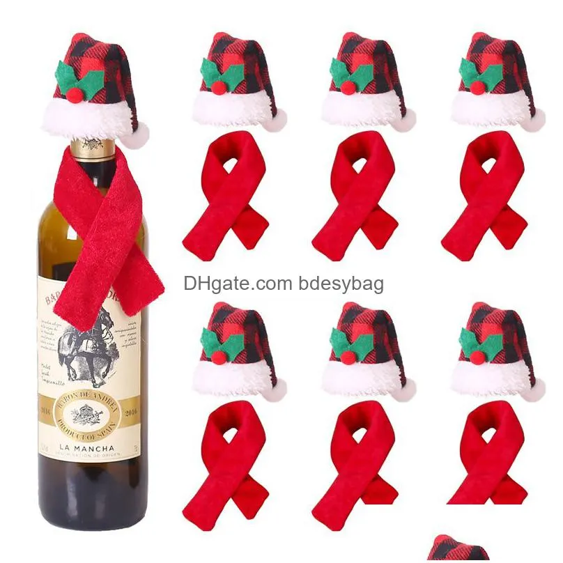 christmas wine bottle decor scarf and hat twopiece red wine bottles xmas kitchen table ornament