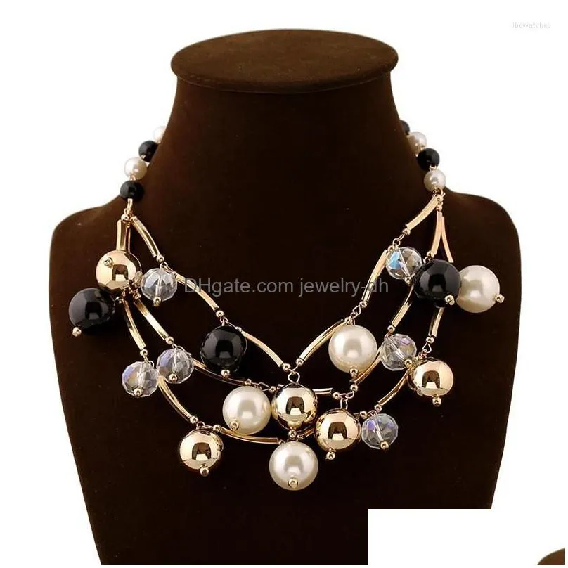 pendant necklaces 2022 statement brand jewelry fashion golden tube black beads chokers multilayer design womens pearl