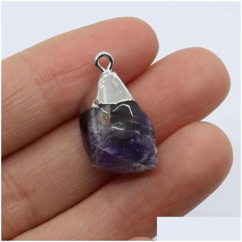 pendant necklaces 2pcs/pack irregular shaped amethyst crystal natural semiprecious stone pendants diy making necklace earrings