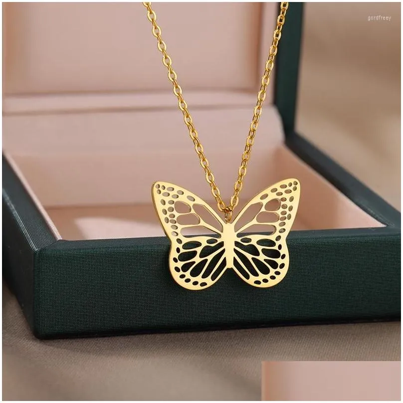 pendant necklaces fashion butterfly pendants for women 2023 goth charms choker stainless steel necklace chains jewelry gift