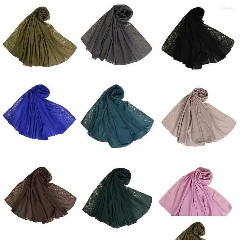 scarves chiffon solid long scarf women muslim hijab shawls wrap rhinestone stole islamic turban arab soft headscarf head