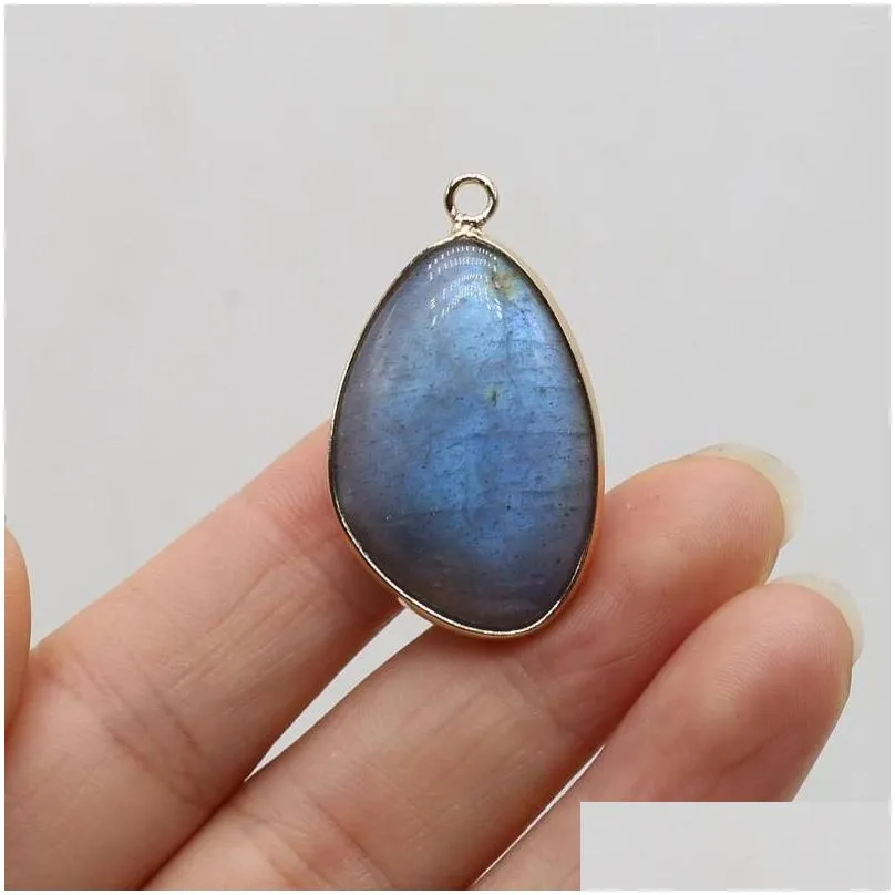 pendant necklaces natural stone necklace accessories multi shapes flash labradorite connectors ornament charms for jewelry making