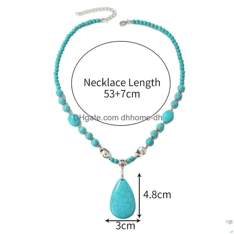 pendant necklaces natural stone necklace for women turquoises bohemian hearts lovers leaf butterfly pearl charm western jewelrypendant