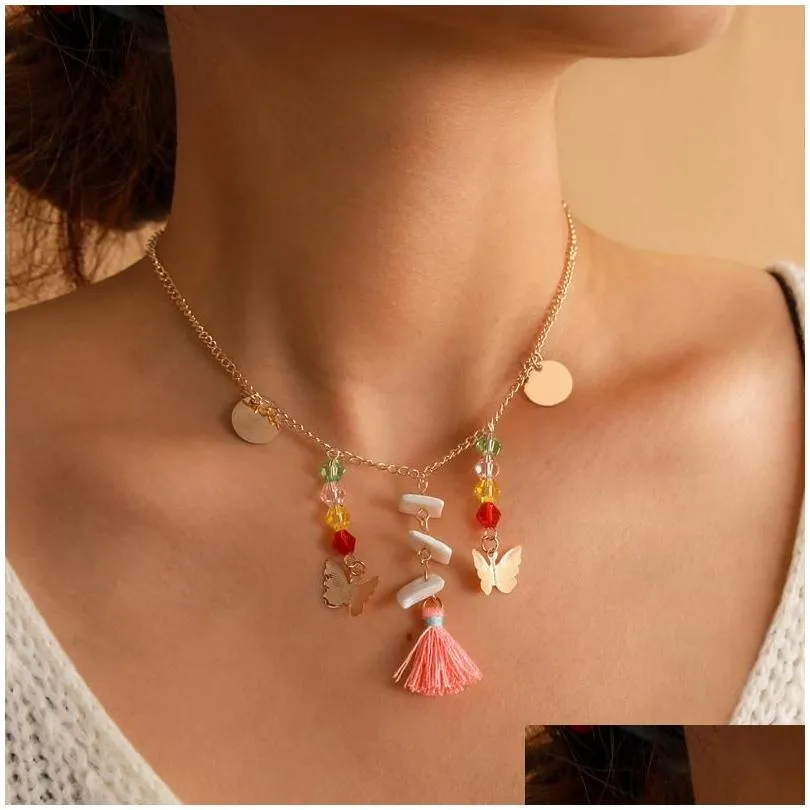 pendant necklaces huatang aesthetic butterfly pearls necklace for women gold star daisy charms clavicle chain female jewelry on the