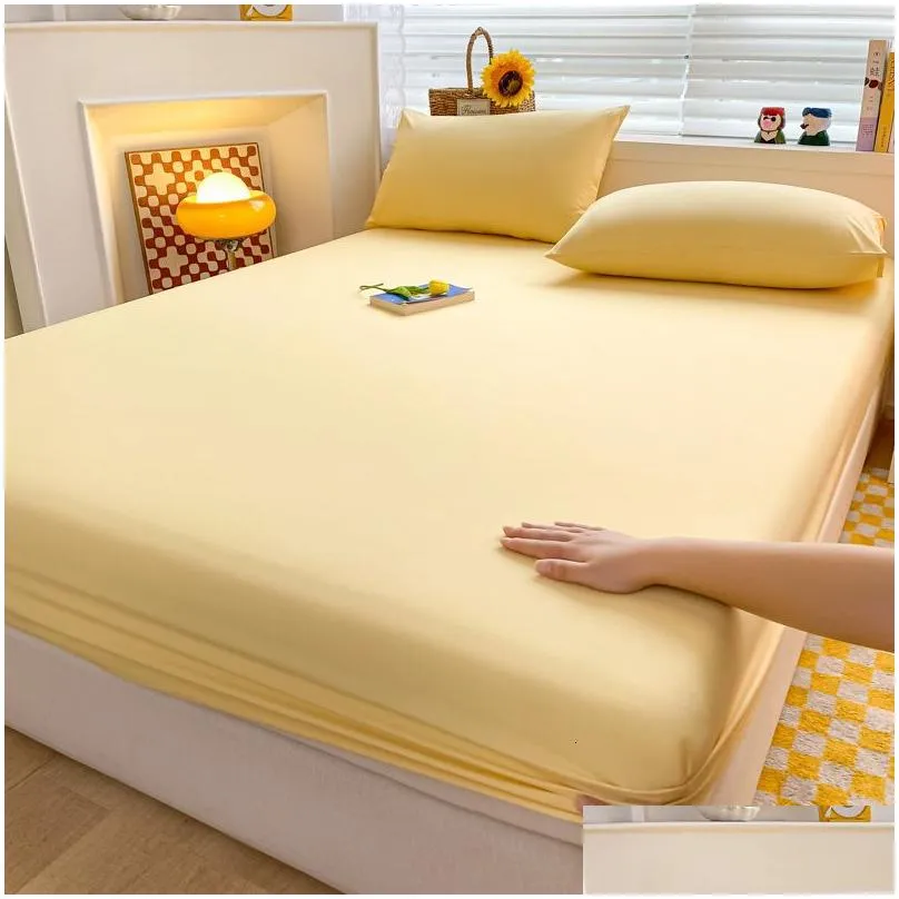 mattress pad washed cotton mattress covers with elastic band solid color 1pc fitted sheet soft comfort mattress protector queen king size bed