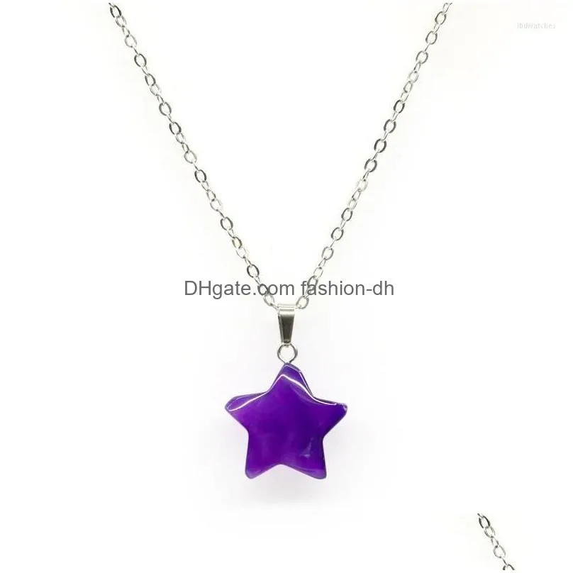 pendant necklaces creativity star lucky stone necklace for woman purple pink black green 18 color optional necklacependant