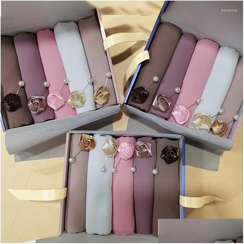 scarves fashion plain hijab women muslim chiffon scarf femme musulman headscarf islamic shawls wraps 5pcs one box