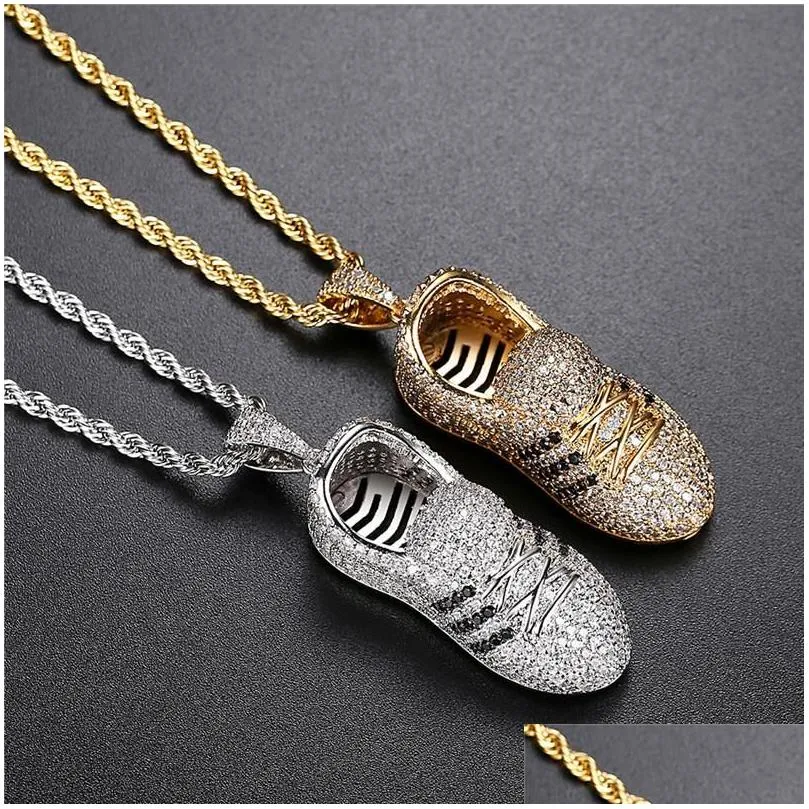 pendant necklaces iced out sneakers necklace choker chain women hiphop jewelry for men cubic zircon sport shoes necklacependant