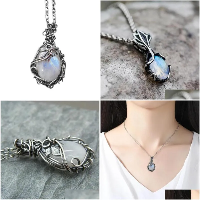 pendant necklaces vintage moonstone necklace high quality brand designed women lady girls jewelry wedding birthday gift