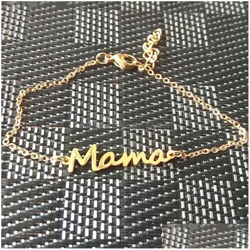 stainless steel letter mama chain bracelets mothers love pendant minimal bracelet silver gold colors jewelry for moms mothers day