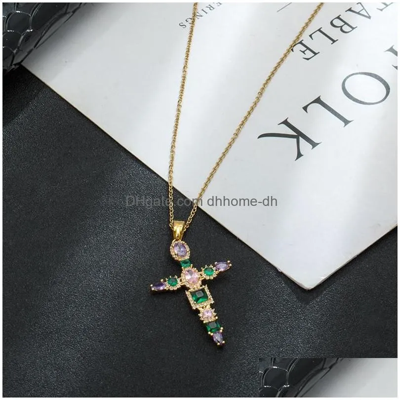 pendant necklaces noble luxury crystal cross necklace for women stainless steel chain charm initial wedding jewelry gift