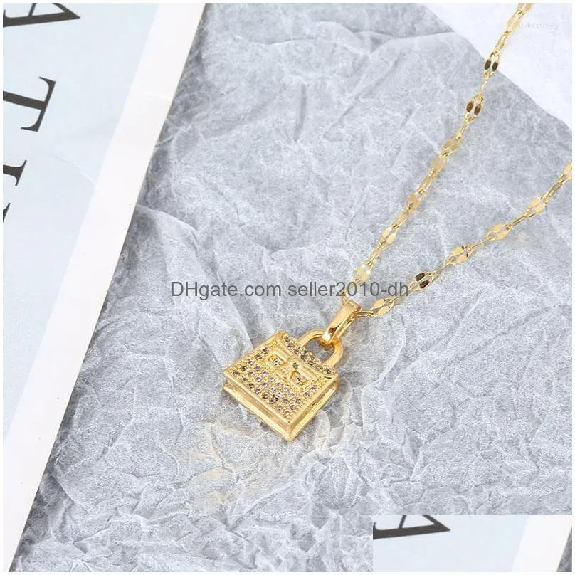 pendant necklaces korean fashion luxurious necklace for women copper micro inlay masonry full drill wallet knapsack titanium steel