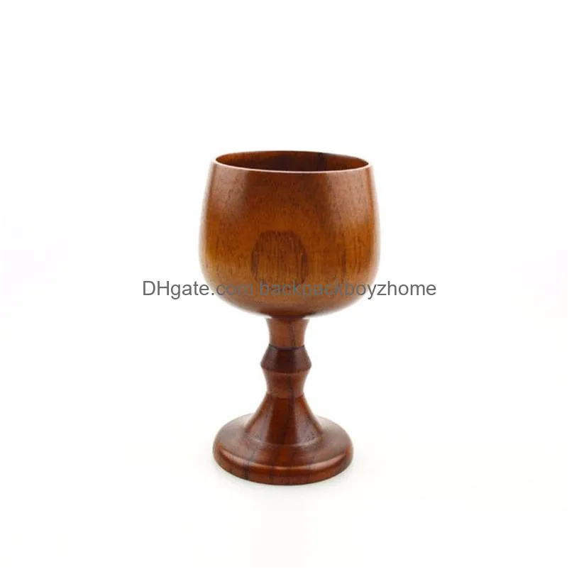 wooden wine mug glasses shaped jujube wooden handmade wine cup goblet pure milk mug drinking tea coffee mug