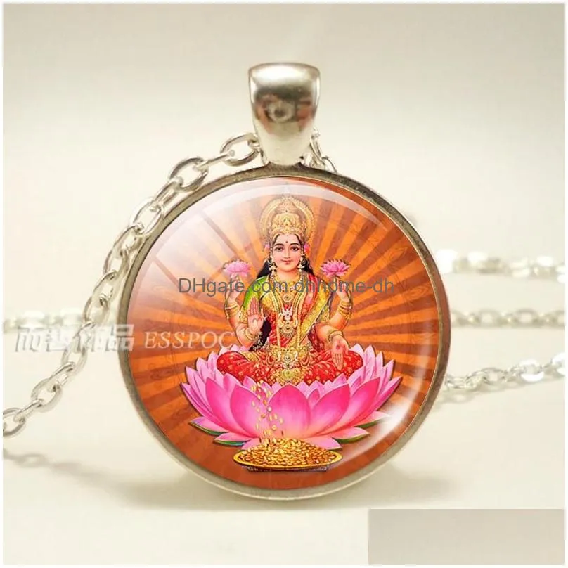 pendant necklaces lakshmi goddess glass dome fashion accessories necklace jewelry hinduism amulet charm cabochon for him or herpendant