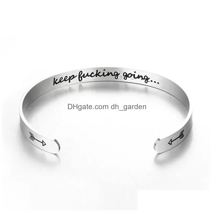 stainless steel open cuff bracelet bangle keep fucking going personalized letter initial bracelets for women