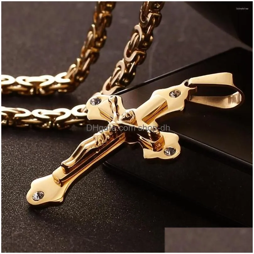 pendant necklaces stylish design gold cross necklace christ jesus religious jewelry titanium steel wholesale