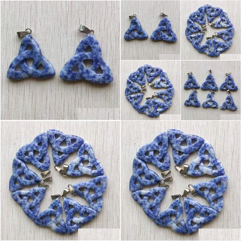 pendant necklaces fashion high quality natural sodalite stone hollow triangle shape pendants for jewelry making 8pcs/lot wholesale
