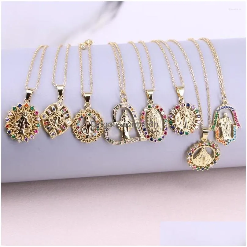 pendant necklaces fashion rainbow cz virgin mary necklace for women charm female religious jewelry gift 2023