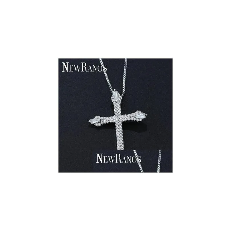 pendant necklaces ranos rhinestone stone cross necklace hip hop male pave micro cz zircons women fashion jewelry nqm002404