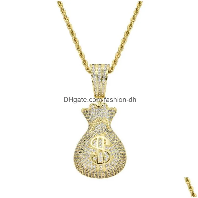 pendant necklaces iced out chain money bag mens gold silver color necklace bling zirconia simulated diamond hip hop jewelrypendant